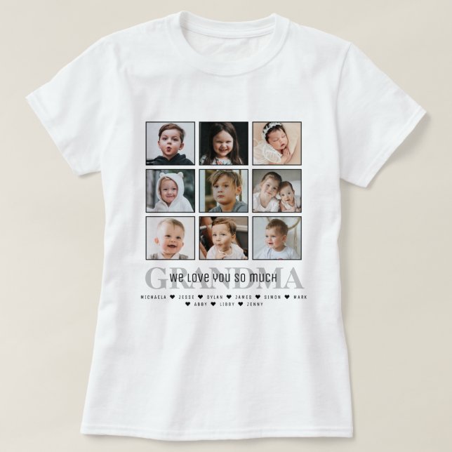 T-shirt Grandma/Nana/Autres 9 photos Collage Message & Nom (Design devant)