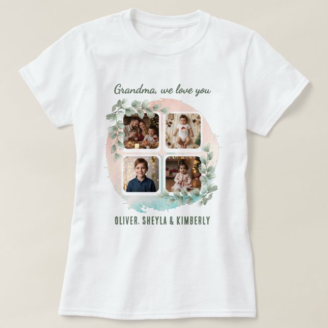 T-shirt Grandma we love you 6 Photo Collage Eucalyptus (Design devant)
