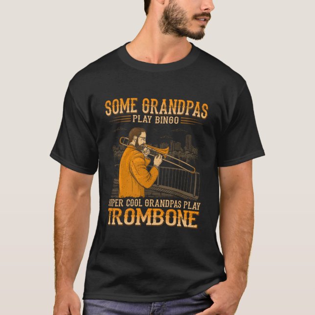 T-shirt Grandpas cool Jouer Trombone - Old Grungy Western  (Devant)
