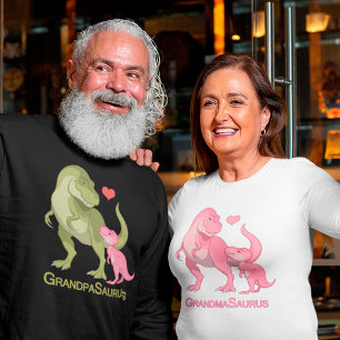 T-shirt GrandpaSaurus Green T-Rex & Baby Girl Dinosaures