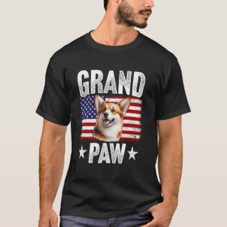 T-shirt Grandpaw Corgi Grandpa Fête des pères USA Drapeau 