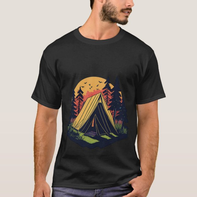 t-shirt graphic design, flat design of a lone tent (Front)