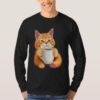 T-shirt graphique à manches longues avec chat roux