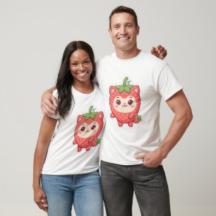 T-shirt graphique adulte chat mignon Kawaii fraise