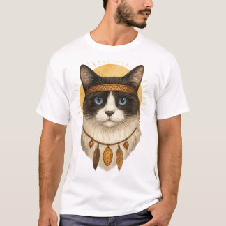 T-Shirt Graphique Chat aux Yeux Bleus Bohème Attra