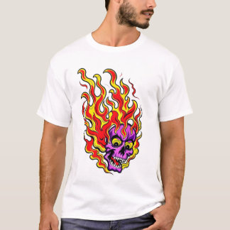 T-shirt graphique crâne néon violet enflammé 