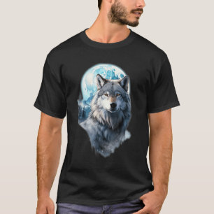 T-shirt Graphique de la Lune du Loup Hurleur, sous la nuit