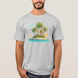 T-shirt graphique de l'île tropicale aux palmiers