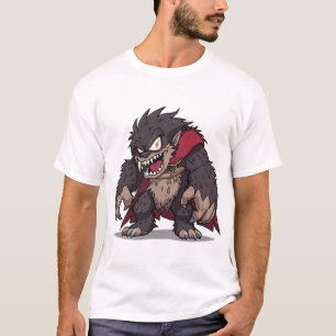 T-shirt Graphique de Loup-Garou Monstre de Dessin Animé Fé