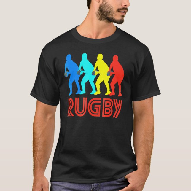 T-shirt Graphique de Rugby Pop Art semi-rétro Scrum (Devant)
