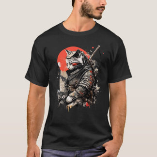 T-shirt Graphique de tatouage japonais Samurai Ninja Cat K
