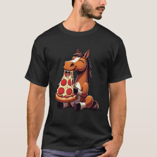 T-shirt Graphique drôle de cheval mangeant une pizza pour