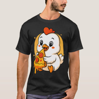 T-shirt Graphique drôle de poulet mangeant une pizza pour