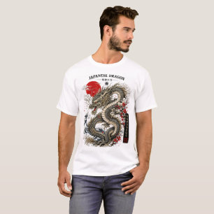T-shirt Graphique du dragon japonais vintage et soleil rou