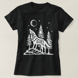 T-Shirt Graphique Fille Loup Forêt Hurlement Lune