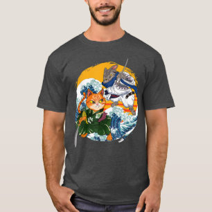 T-shirt graphique japonais Samurai Ninja Cat Kawai