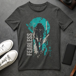 T-Shirt Graphique Loup Intrépide   Vêtements de Ru