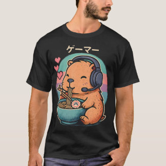 T-shirt graphique mignon Capybara Ramen pour enfan
