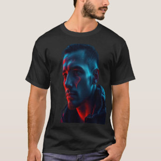 T-Shirt graphique néon avec portrait cyberpunk pou