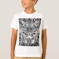 Graphique noir et blanc de tigre d'yeux bleus