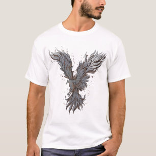 T-Shirt Graphique Oiseau Phénix Gris Volant - clas