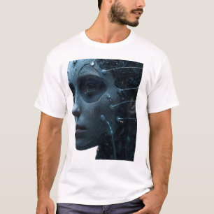 T-Shirt Graphique Portrait Humain Cybernétique - F