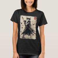 T-shirt graphique Samouraï Chat Guerrier Vintage J