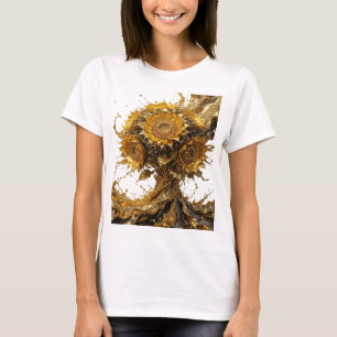 T-shirt graphique tournesols dorés argent trendy