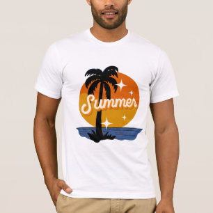 T-Shirt Graphique Vintage Palmier Coucher de Solei