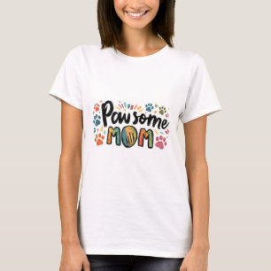 T-shirt Graphique Whimsical "Pawsome MOM" avec pattes colo