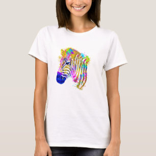 T-shirt Graphique Zèbre Éclaboussure Aquarelle Arc-en-ciel