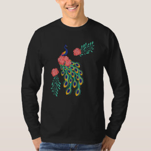 T-shirt Graphisme Animal Oiseaux Libellules Paon Bleu