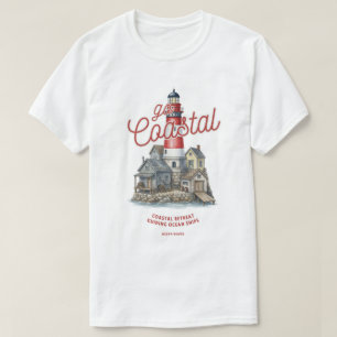 T-shirt Graphisme de phare vintage et de village côtier