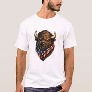 T-shirt Graphisme de tête de buffle patriote américain