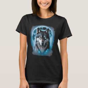 T-shirt Graphisme du visage et de la lune du loup