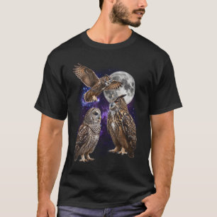 T-shirt Graphisme Rétro Galaxie Trois Hiboux Lune