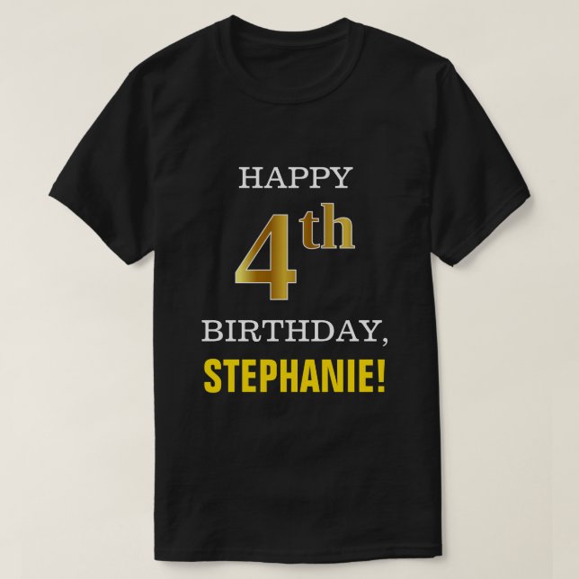 T-shirt Gras, Noir, Faux Or 4ème anniversaire avec nom Che (Design devant)