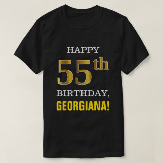 T-shirt Gras, Noir, Faux Or 55ème anniversaire avec nom Ch