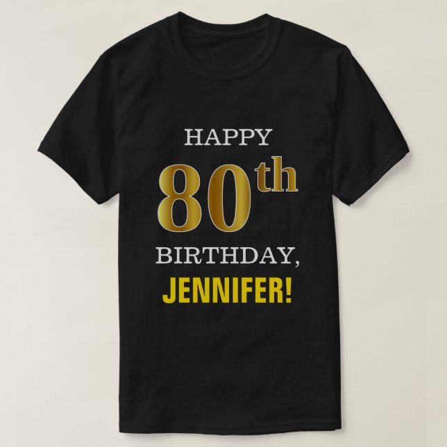 T-shirt Gras, Noir, Faux Or 80e anniversaire avec nom Chem (Design devant)