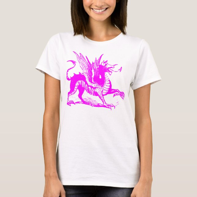 T-shirt Gravure de dragon - Magenta (Devant)