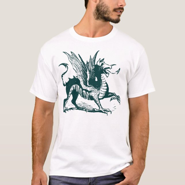 T-shirt Gravure de dragon - Vert foncé (Devant)