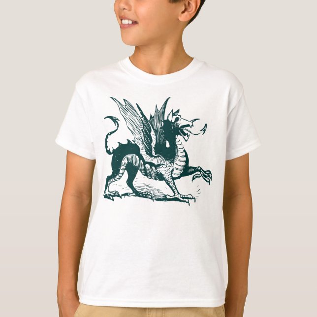 T-shirt Gravure de dragon - Vert foncé (Devant)