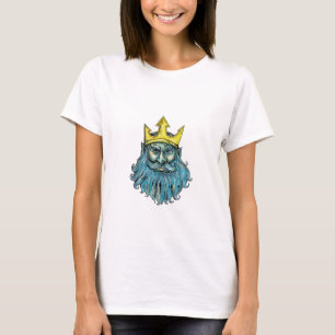 T-shirt Gravure sur bois en tête de couronne de Neptune