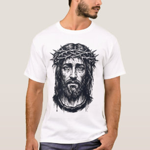 T-shirt Gravure Vintage Couronne d'Épines Portrait Sacré