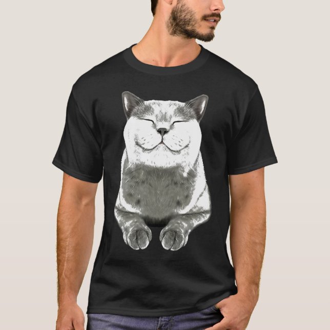 T-shirt Gray Chat Smile Eager Visage Chats Tee - shirt (Devant)