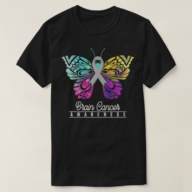 T-shirt Gray Ribbon Warrier & Supporters Cerveau Cancer Aw (Design devant)