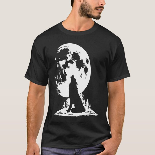 T-shirt Gray Wolf Howling at Moon (Devant)
