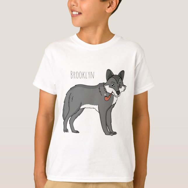 T-shirt Gray wolf with pipe cartoon (Devant)