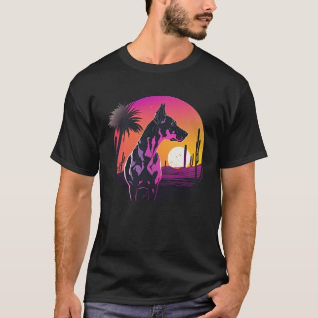 T-shirt Great Dane Synthwave 80s Retrowave Aesthetic  2 (Devant)
