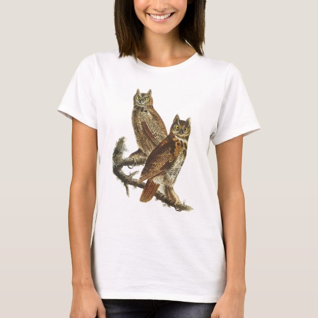 T-Shirt: Great Horned Owl by John Audubon T-Shirt (Front)